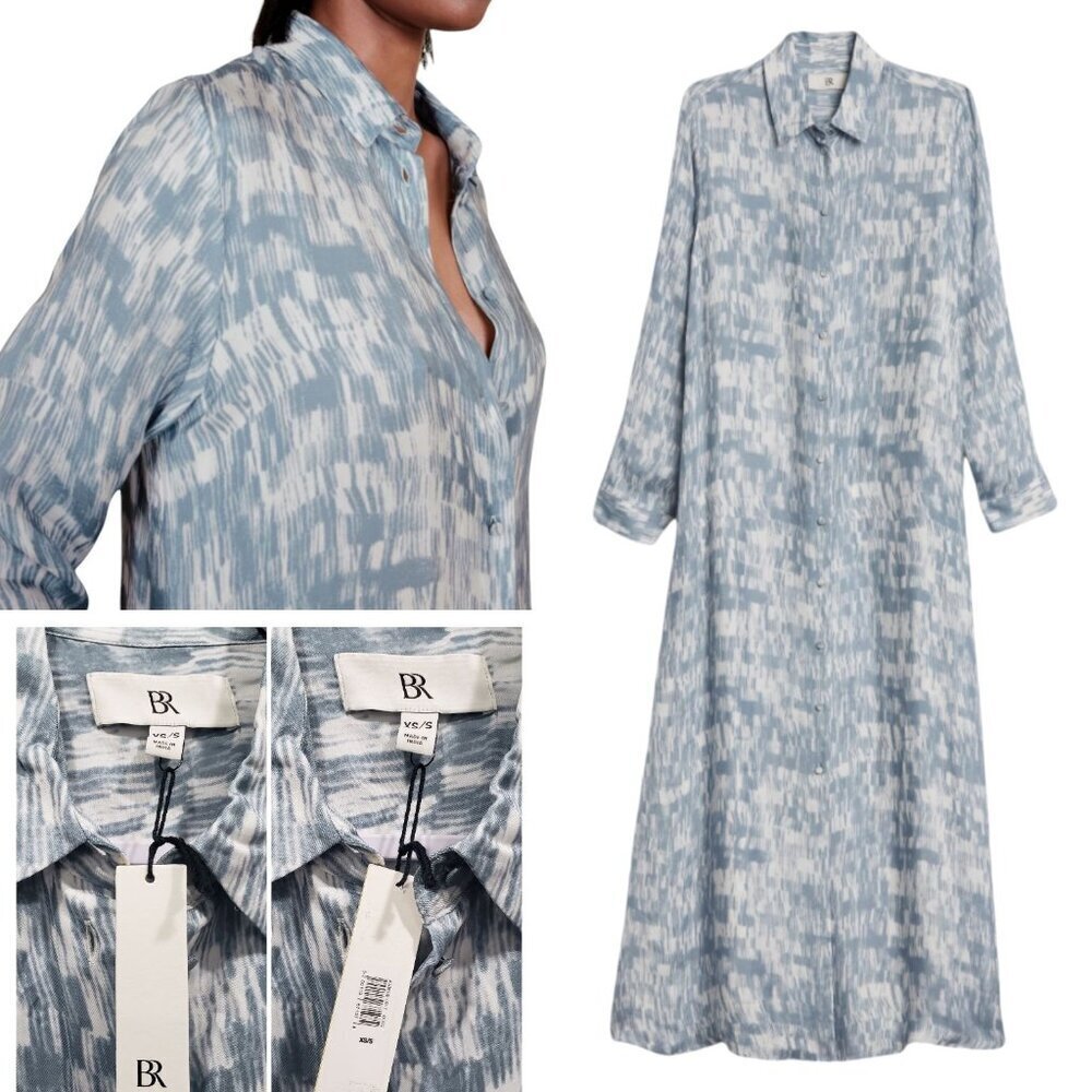 Banana Republic Maxi Shirt Dress Modest Beachy Travel Preppy Blue XS/S NWT